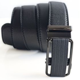 Microfiber Leather Mens Ratchet Belt Belts For Men Adjustable Size, Slide Buckle (Color: Black)