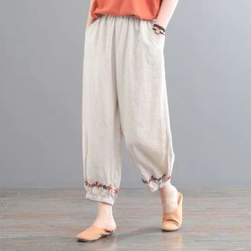 Women's Vintage Cotton Linen Solid Color Casual Pants (Option: Beige-4XL)