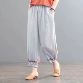 Women's Vintage Cotton Linen Solid Color Casual Pants (Option: Grey-XL)