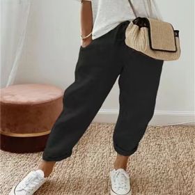 Women's Fashion Cotton Linen Solid Color Casual Pants (Option: Black-5XL)